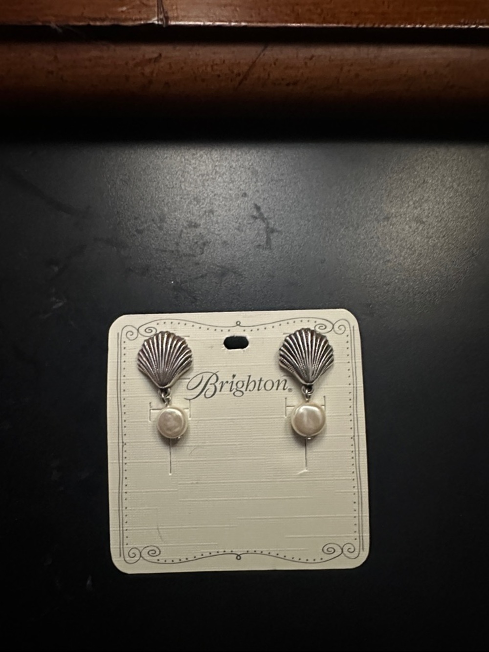 NWT Brighton Silver Shell Drop Earrings with Pearlescent Cream Drops